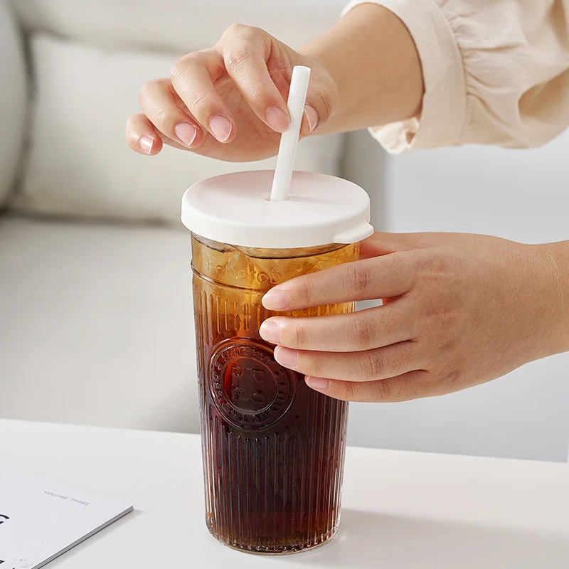 【乐博乐博】吸管玻璃水杯家用冷饮可乐果汁杯子高颜值大容量随手杯