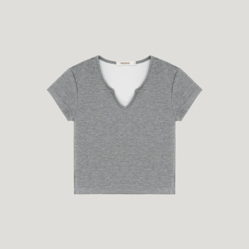 BODYDREAM女装 新款小V领短袖简约休闲T恤女经典百搭基础打底衫
