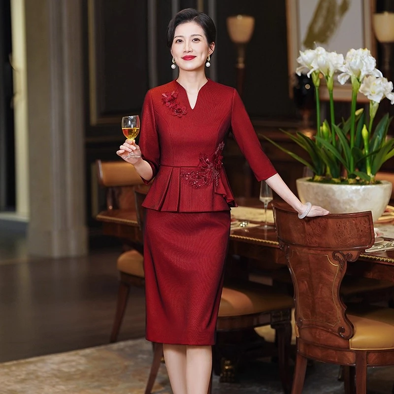 喜婆婆婚宴装高端2025新款婚礼妈妈礼服高贵旗袍连衣裙假两件套春