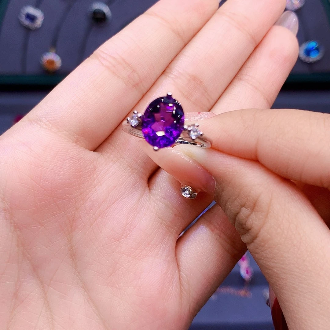 紫晶戒指银S925镶嵌66666