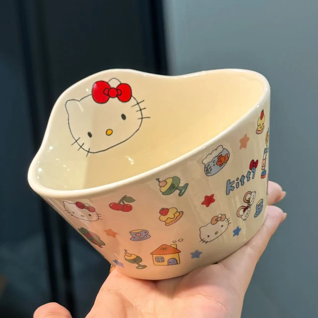 【圆和圈】出口尾单 乐园小猫带手柄碗 家用吃饭碗辅食碗高温瓷