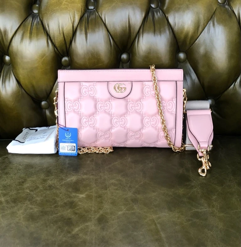 95新 GUCCI/古驰 安洁利严选 GUCCI粉色夹子单肩包 WHZ412075