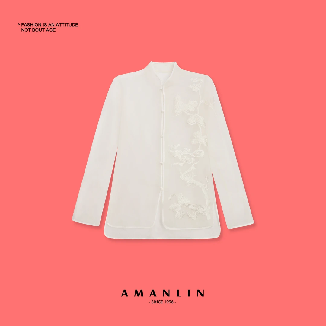 新中式立领长袖国风盘扣刺绣透薄款上衣Hg00163