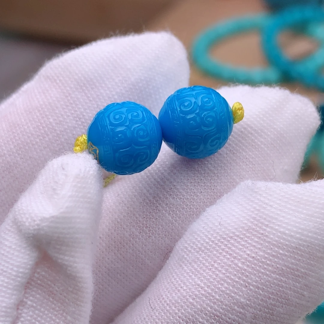 未镶嵌绿松石珠宝奇石9.4mm精品回纹对珠