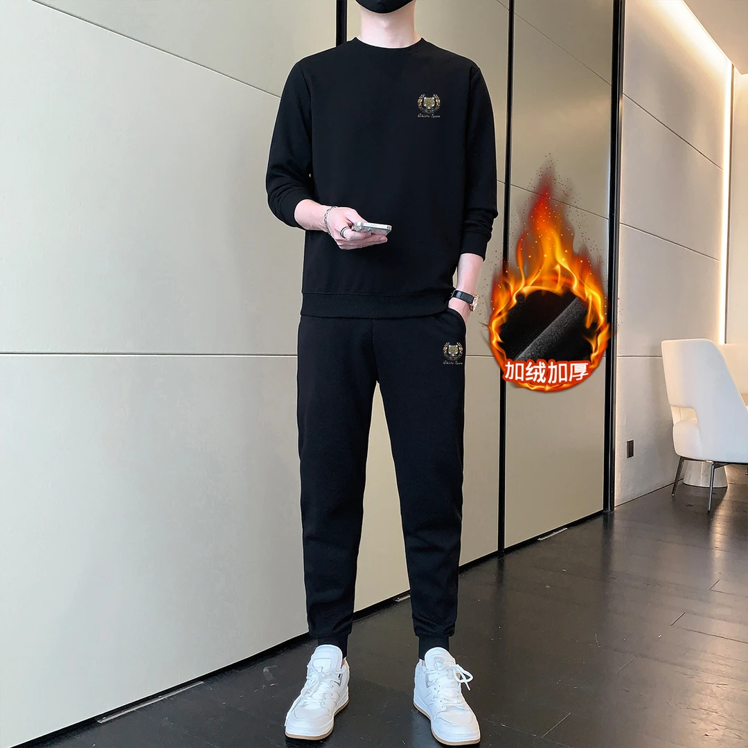 休闲百搭男士长袖套装时尚春秋季卫衣潮流圆领修身帅气男装秋冬