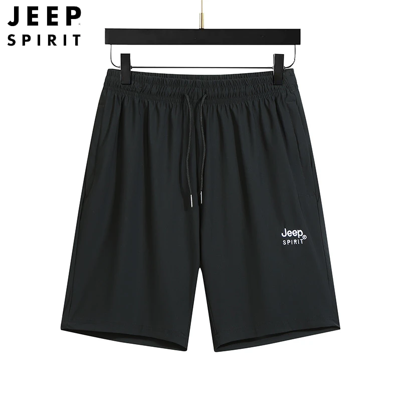 JEEPSPIRIT吉普冰丝五分裤男夏季新品刺绣专版透气凉感速干宽松