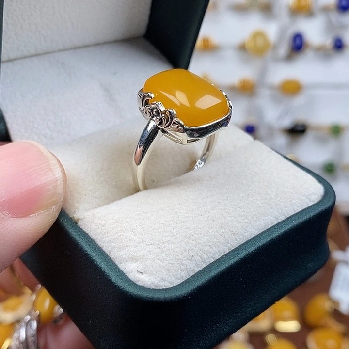 蜜蜡银S925镶嵌戒指