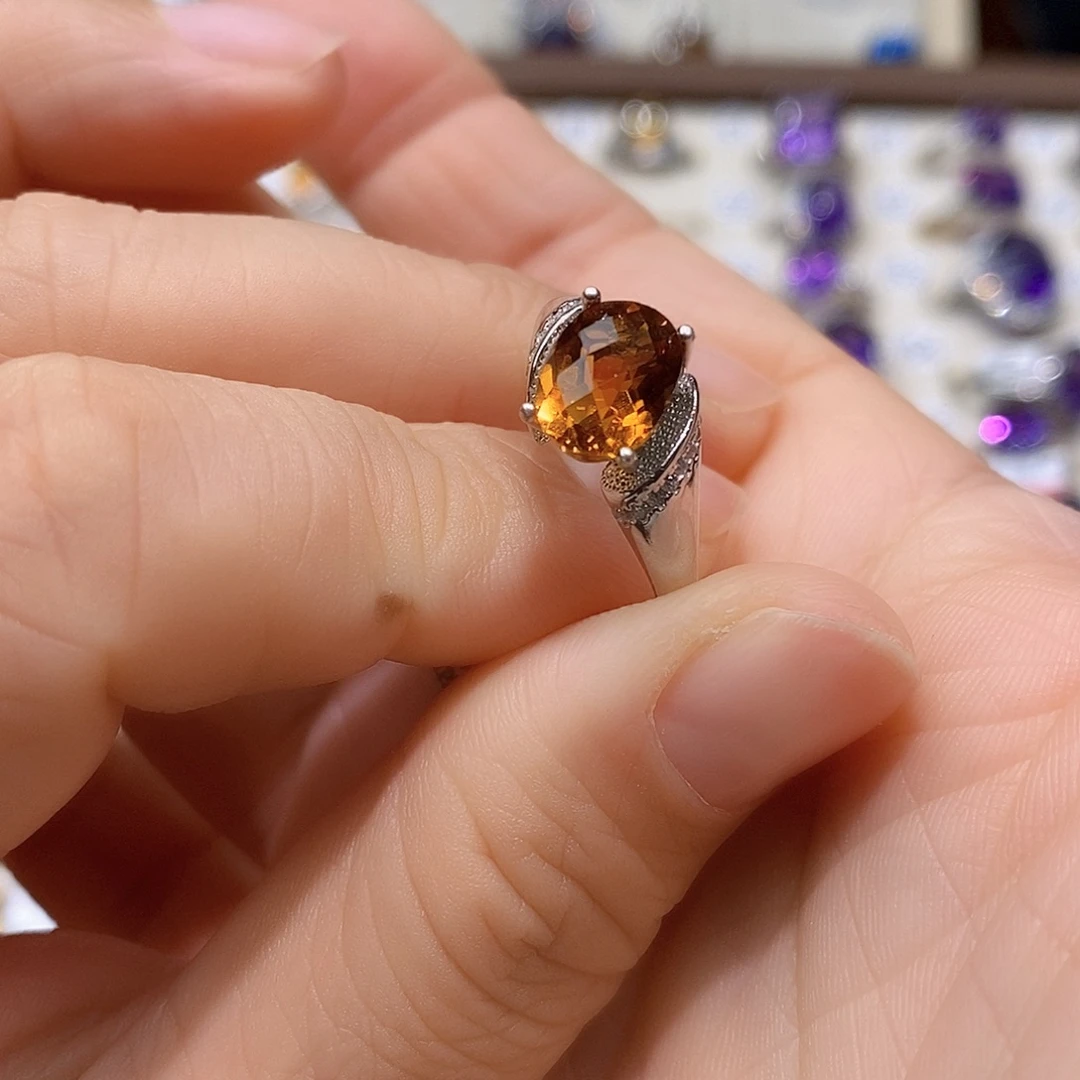 银S925镶嵌水晶珠宝半成品天然黄水晶