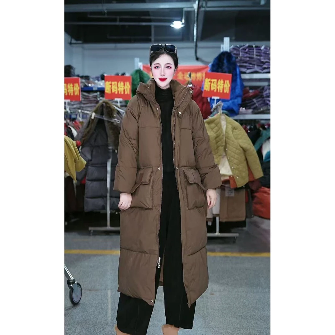 秋冬潮流美拉德中长款过膝面包服加厚宽松外套冬季时尚棉服9807