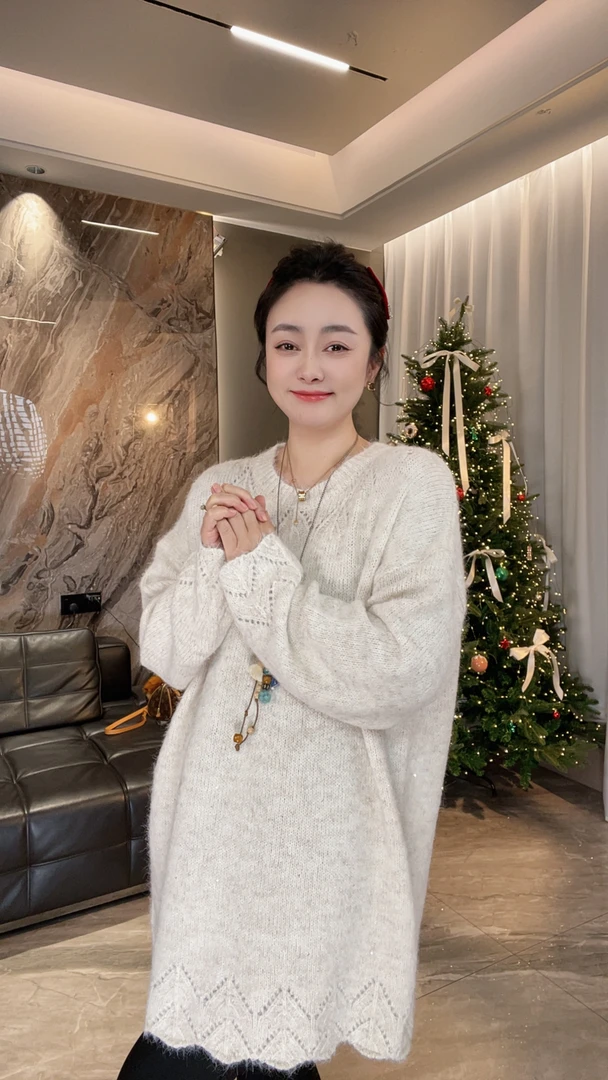 【冲姐】冬季厚款纯色设计感大版百搭针织毛衣（胸围130衣长78）1176