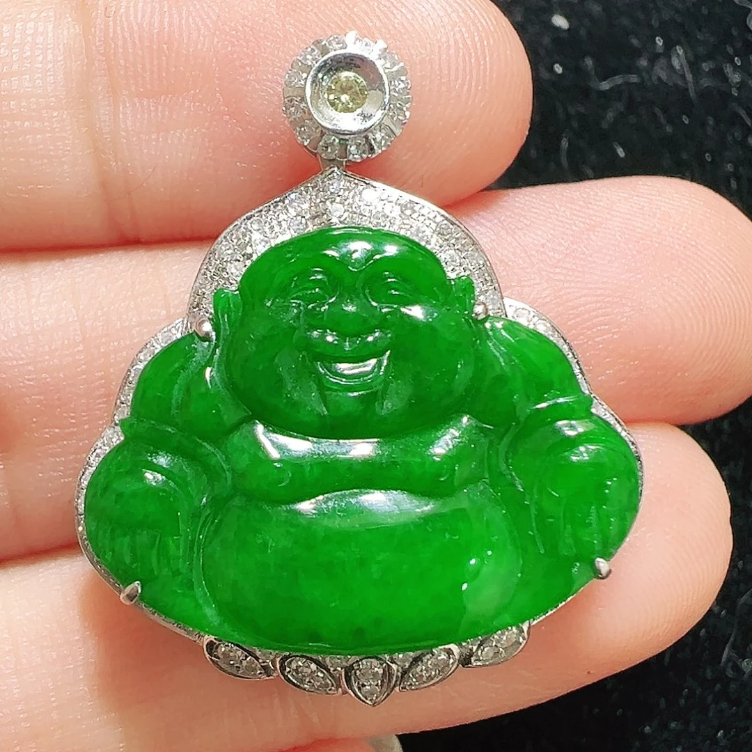 翡翠18K金镶嵌吊坠(不含链)