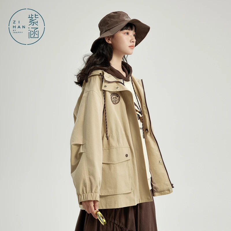 紫涵松鼠刺绣连帽风衣2025秋季抽绳拉链外套Z5Z02SS622