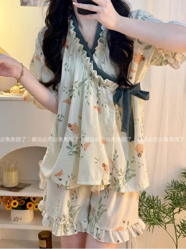 【蝶梦】夏季新款睡袍女居家国风樱花浴袍高级感家居服睡裙