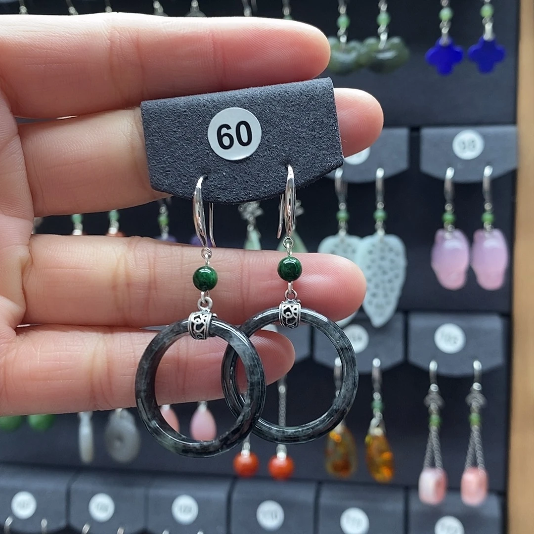 翡翠银S925镶嵌耳饰