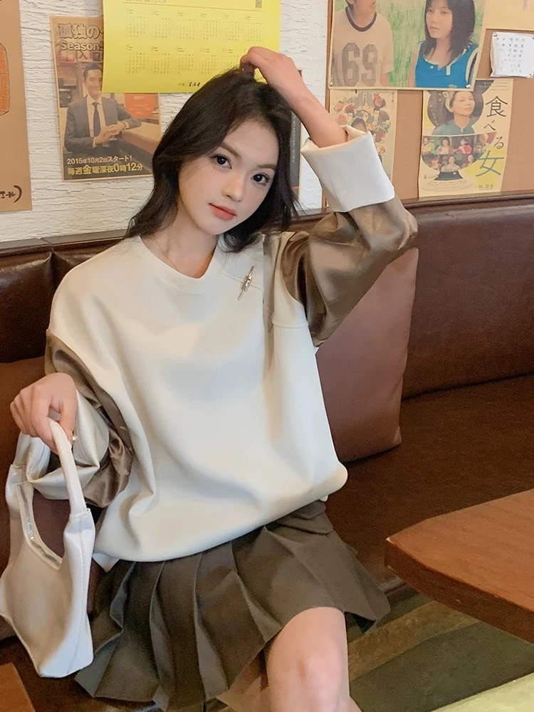 厚款拼接长袖纯色女短款薄款卫衣常规镂空不褪色开衫宽松型