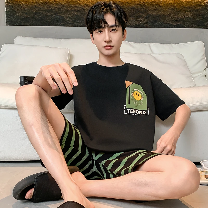 夏季纯棉男士睡衣短袖薄款卡通加肥加大码夏天男款全棉家居服套装