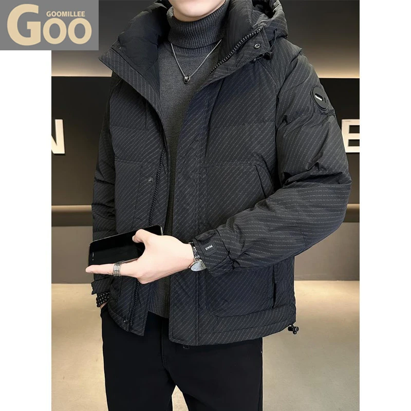 高端轻薄羽绒服男士2025秋冬季新款连帽棉服90白鸭绒短款加厚外套