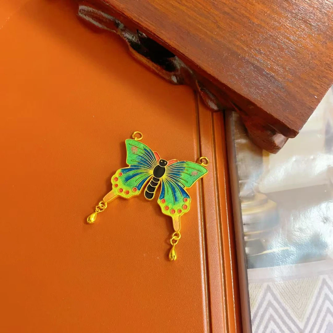 足金高温烧蓝大蝴蝶双面吊坠24.8克