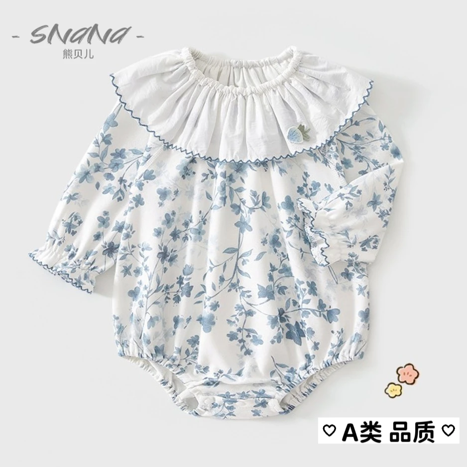 100%纯棉春秋新款新生儿婴幼儿包屁衣宝宝外出服女童女宝衣连体衣