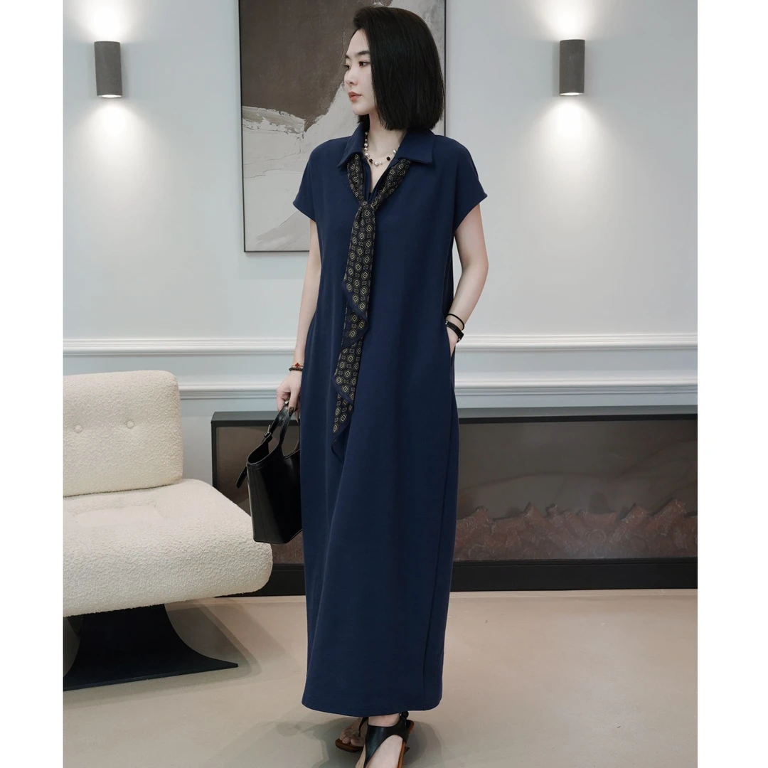 MORELAN2025春夏洋气时尚POLO领显瘦中长款连衣裙ML-260508