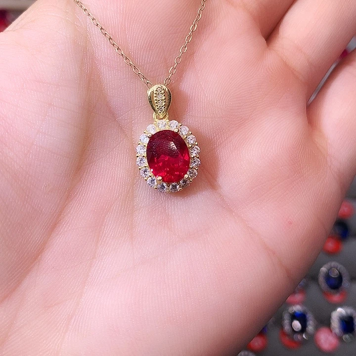 红宝石吊坠(赠链)银S925镶嵌