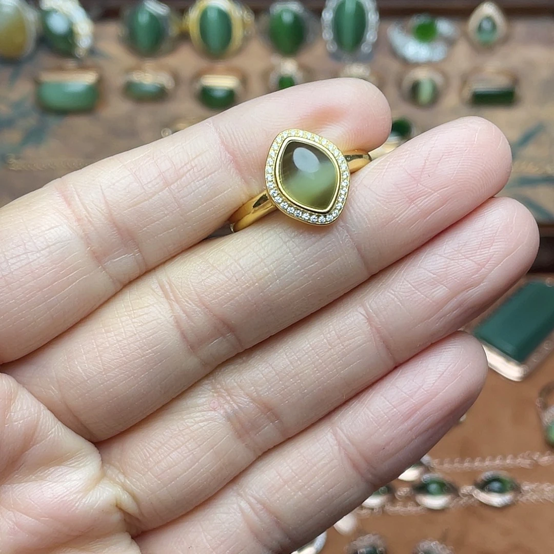 和田玉（碧玉）银S925镶嵌吊坠(不含链)戒指