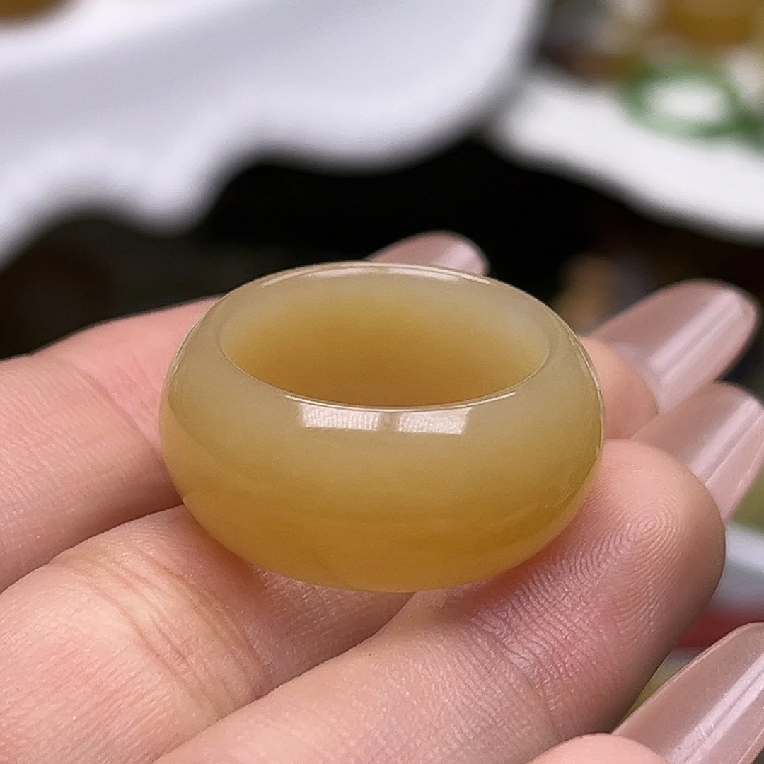 和田玉未镶嵌戒指17.9金桔蜜糖