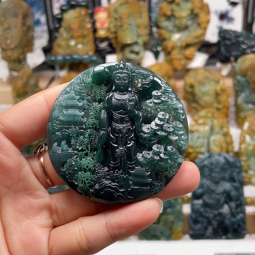 翡翠未镶嵌颈饰天然翡翠a货山水观音
