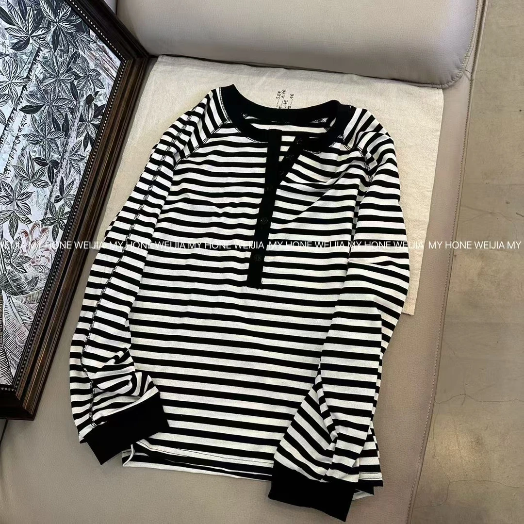 【WJ】春款 32015  黑白条纹拼接休闲上衣（3-6）