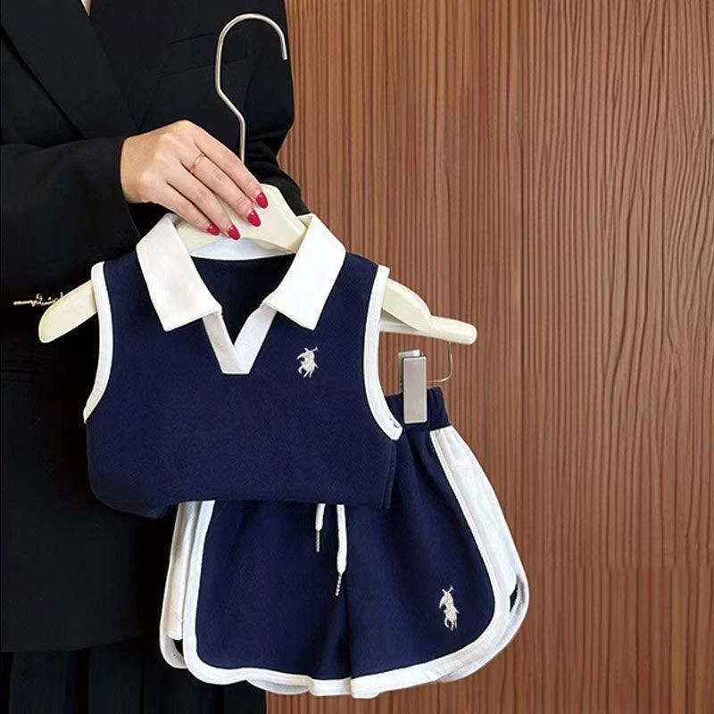 儿童新款POLO衫短裤两件套女童韩版夏季户外运动套装薄款夏装