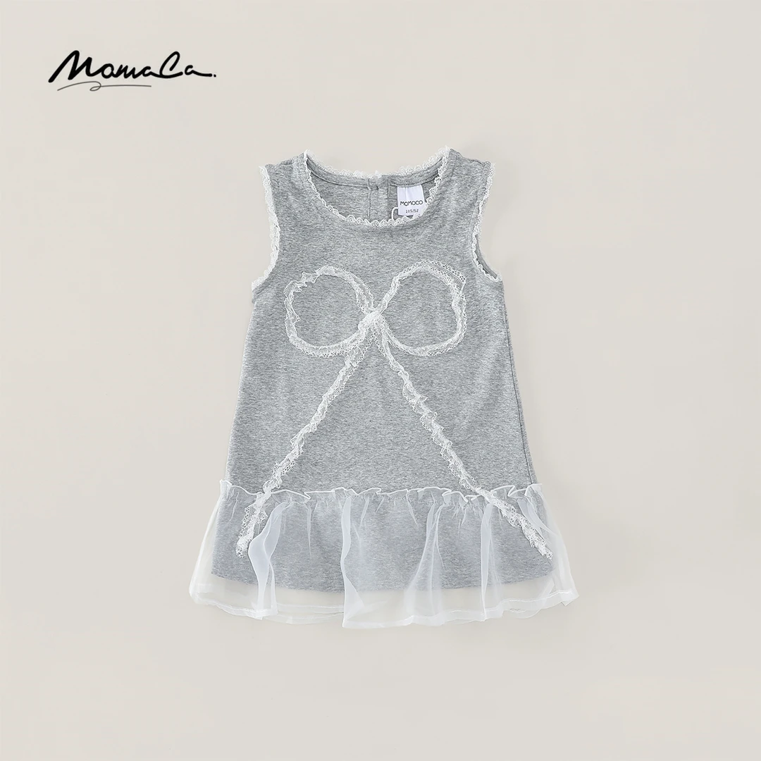 MOMOCO女童夏季女宝甜美蕾丝蝴蝶结花边针织连衣裙77630480003