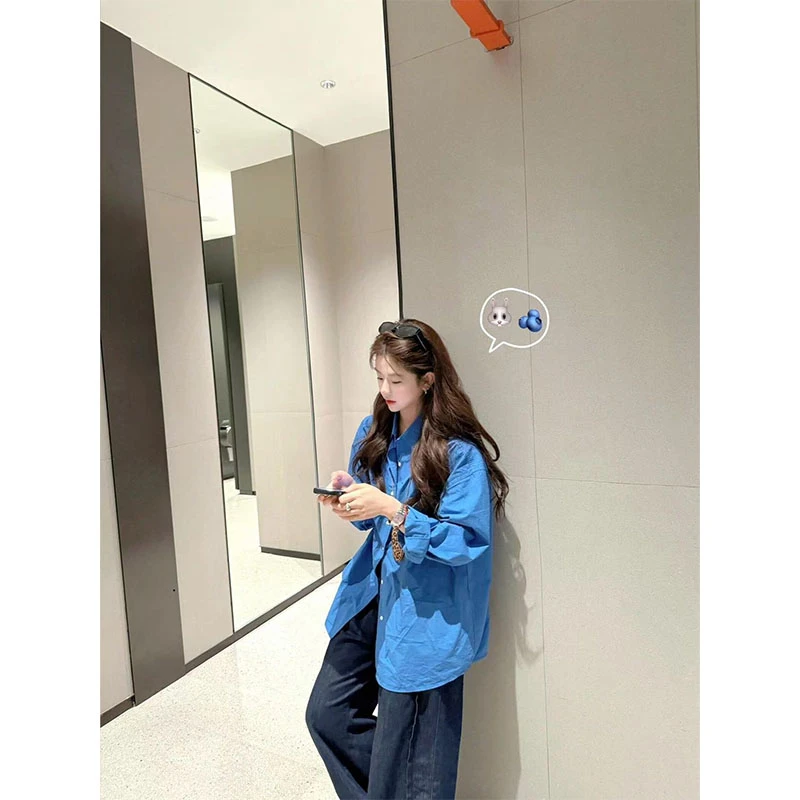 韩系休闲百搭时尚设计感长袖衬衫上衣高腰修身显瘦宽松阔腿裤长裤