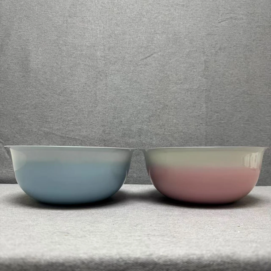 1-056-1 外陶瓷内不锈钢 家用沙拉盆渐变色 22*8.5CM