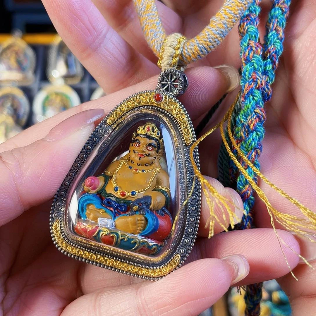 泥塑郭****羊纯手绘黄财擦擦925银壳有绳