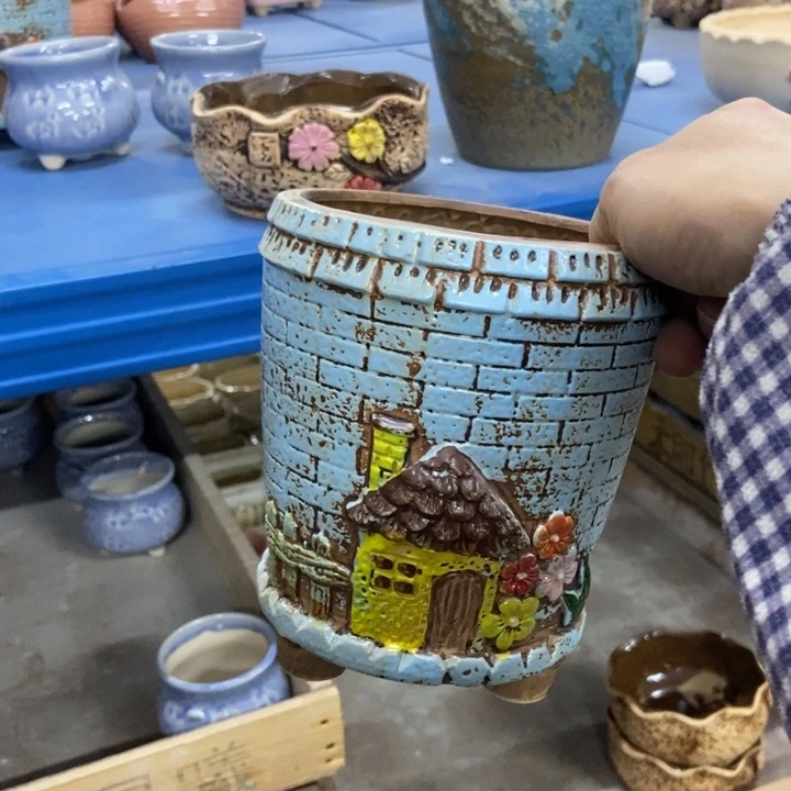 陶瓷花盆单场满9.9发12.5*15蓝