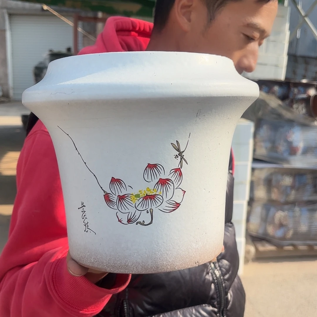 花盆紫砂手绘一个口径20高度22