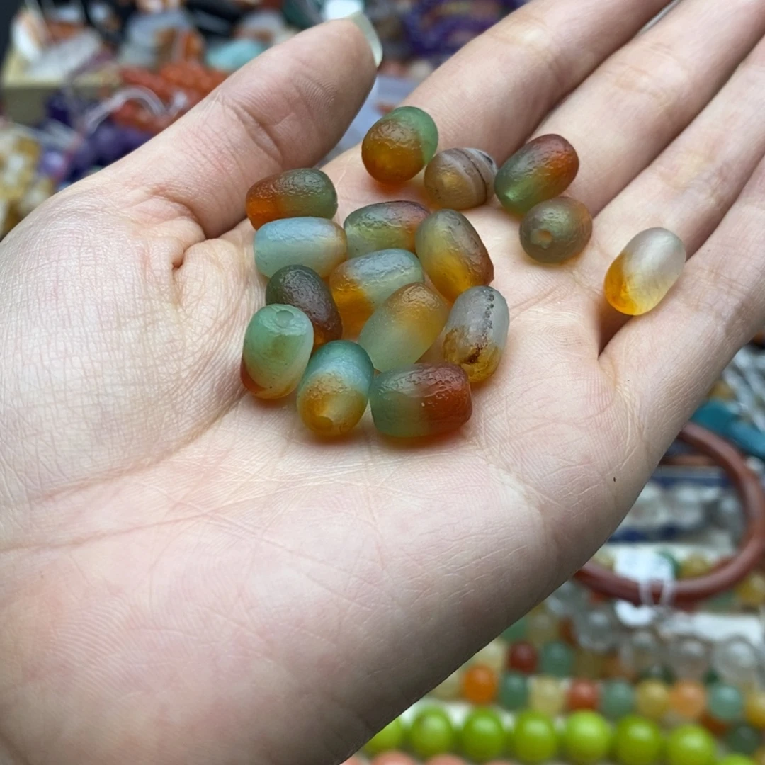 玛瑙/玉髓未镶嵌珠宝半成品10个装8×12mm橘皮孔雀玛瑙桶珠