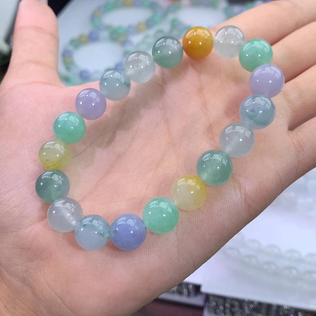 翡翠未镶嵌手链29号 冰飘花多宝手串