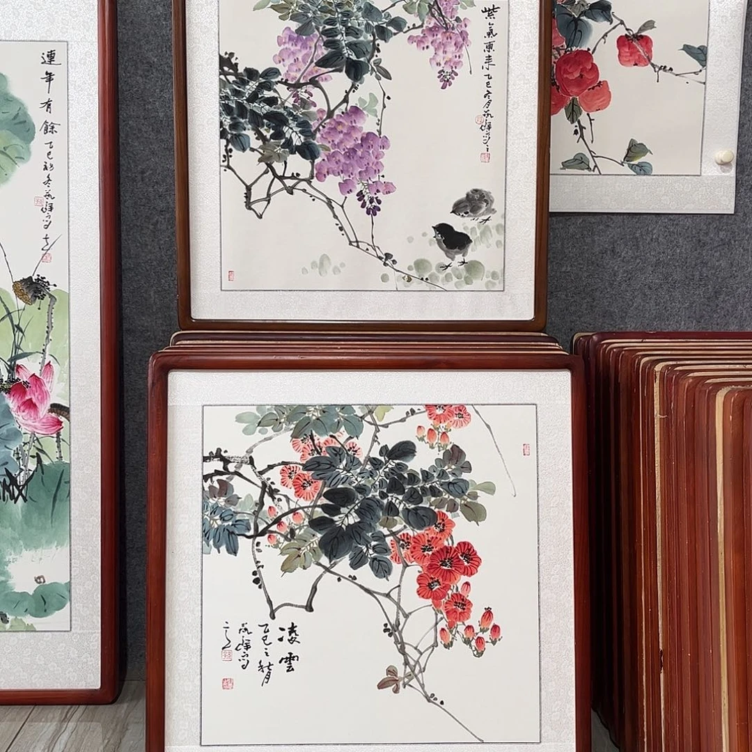 国画书画作品带框63×63