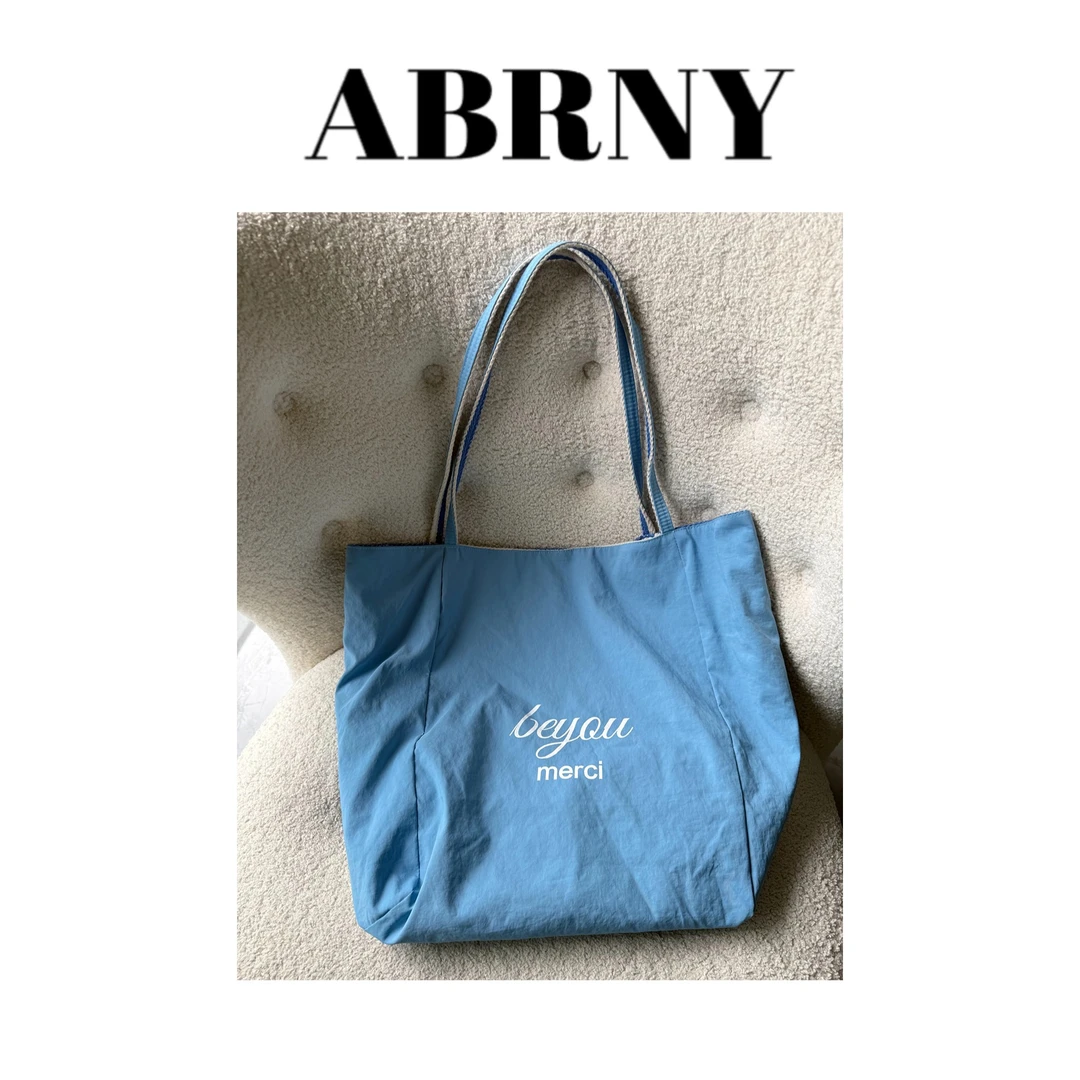 许小黑【简适出行】春夏出游条纹帆布双面通用单肩包女百搭时尚544