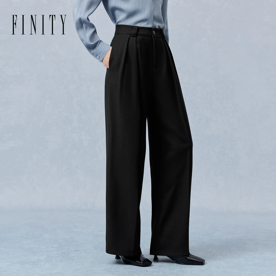 【粉丝专享】FINITY 黑色宽松垂感通勤气质百搭休闲裤 F21XCA25K5