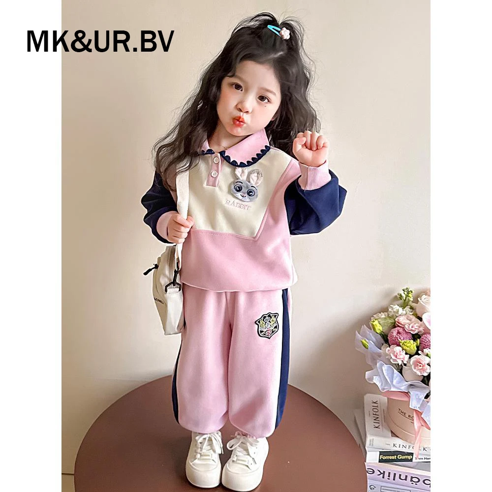 MK&UR.BV女小童休闲套装春秋款洋气时髦女宝宝拼色翻领洋气两件套
