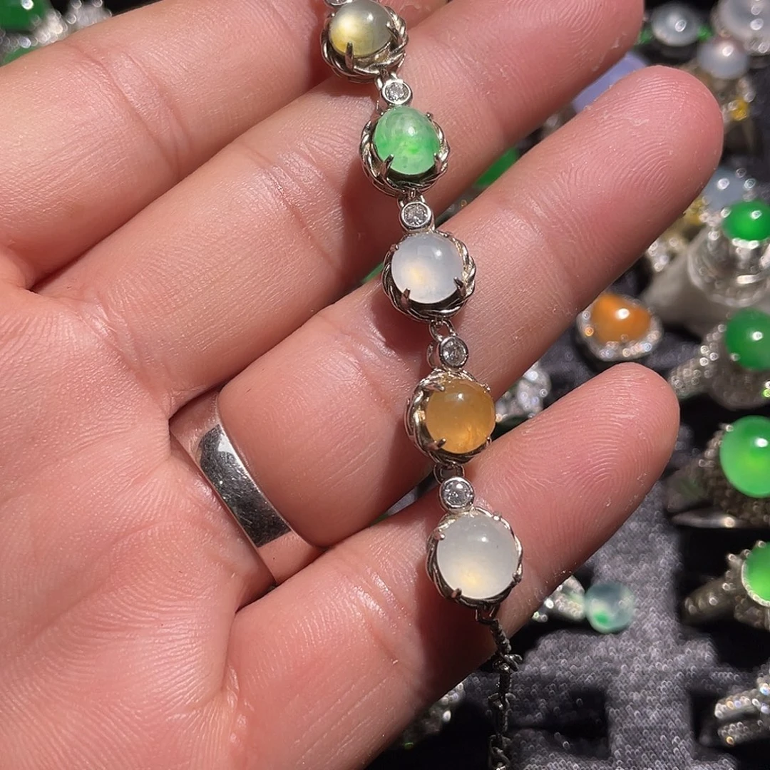 翡翠配石多宝手链S925银镶