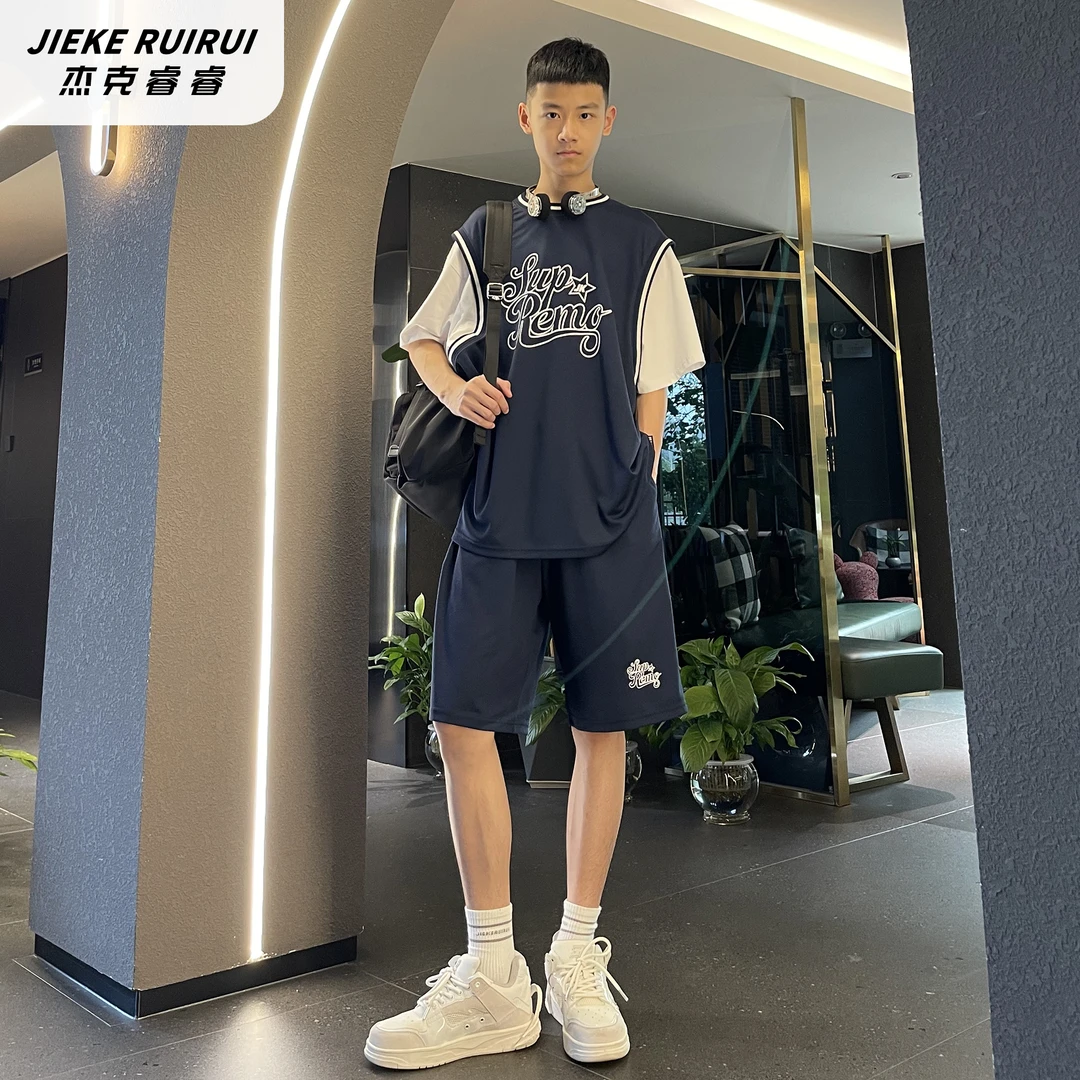 【现货-睿】夏季撞色拼接运动篮球服短袖套装中大童套装杰克睿睿