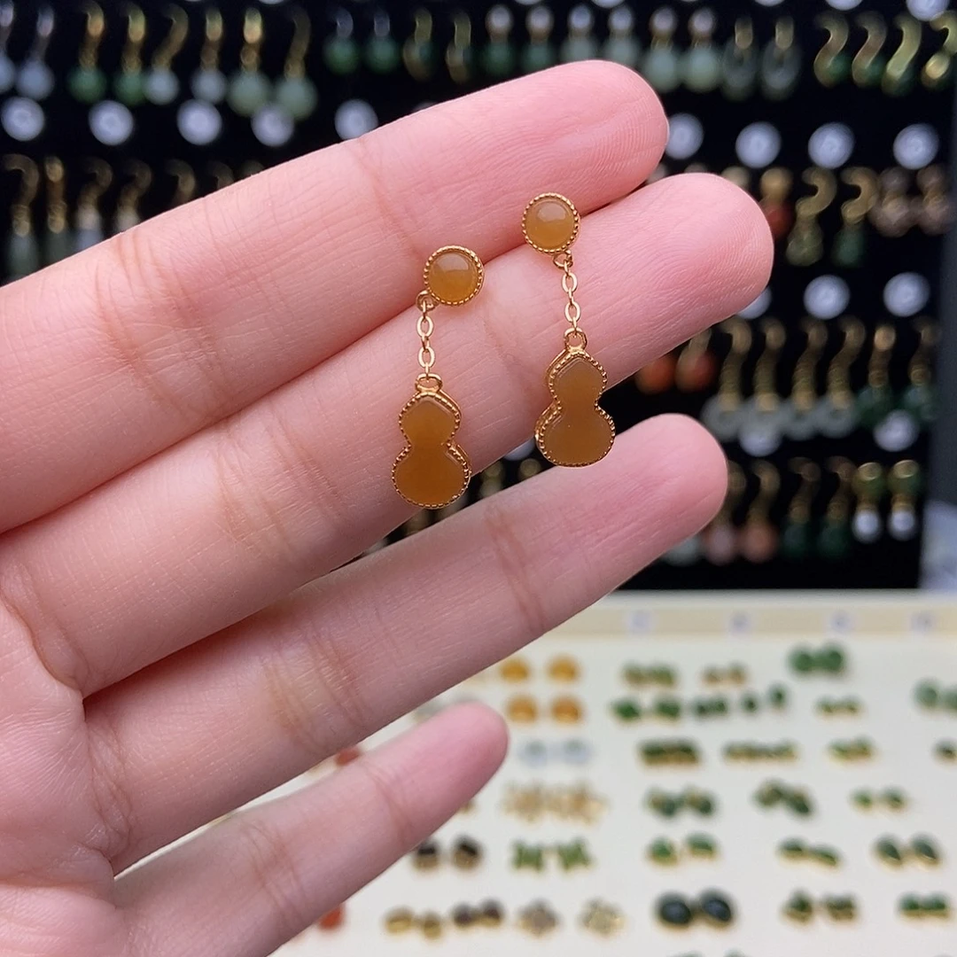 和田玉银S925镶嵌耳饰