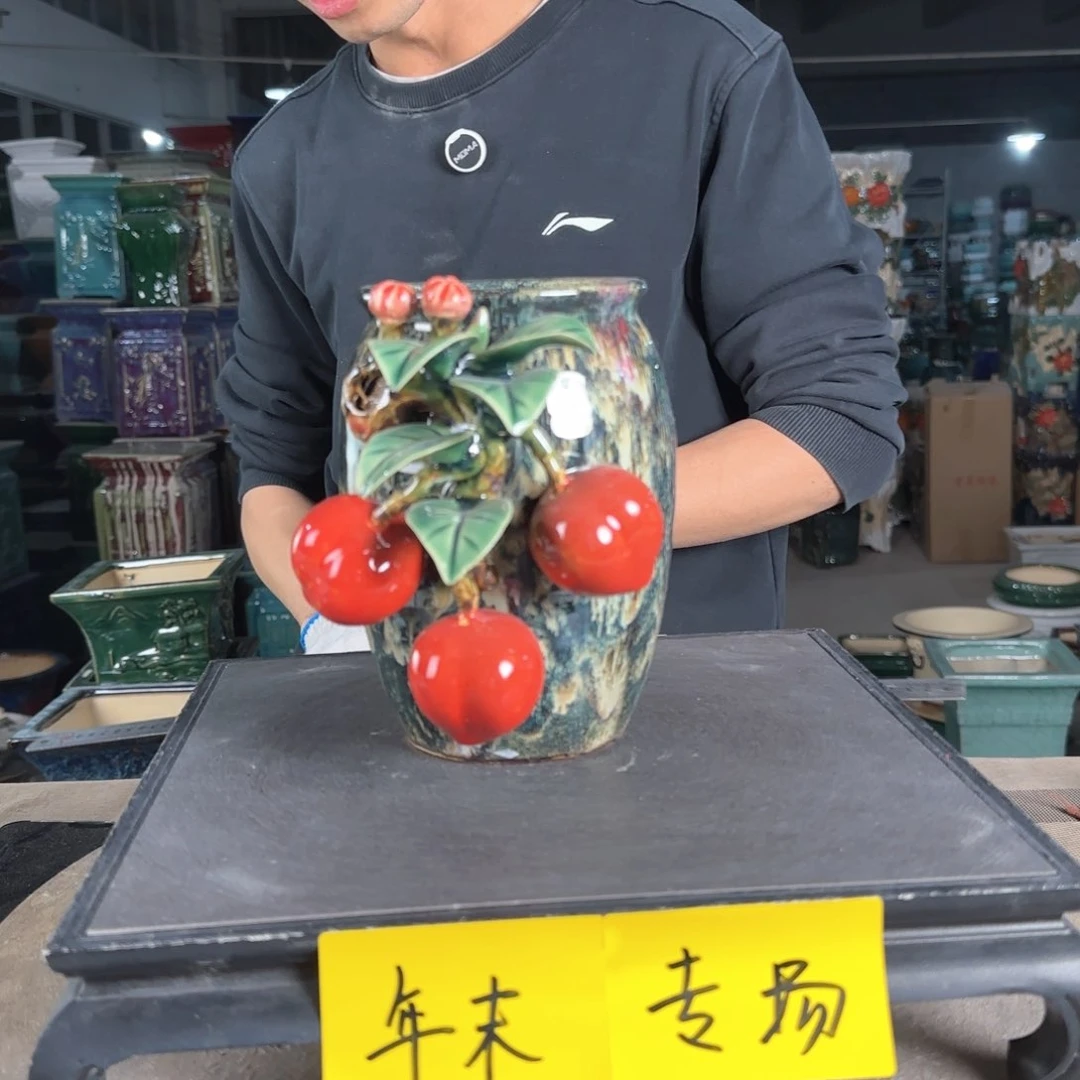 一风堂石湾花盆。寿桃