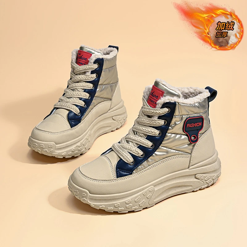 鞋子女新款2025冬季女鞋保暖高帮雨伞布加绒短靴厚底增高棉鞋潮鞋
