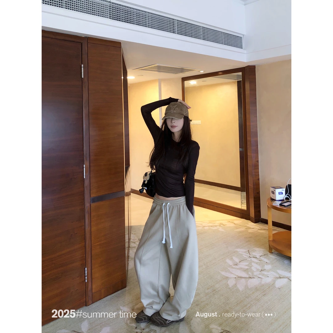 SUNONEONE 宽松阔腿直筒抽绳美式弯刀卫裤女秋运动休闲裤子H1350K