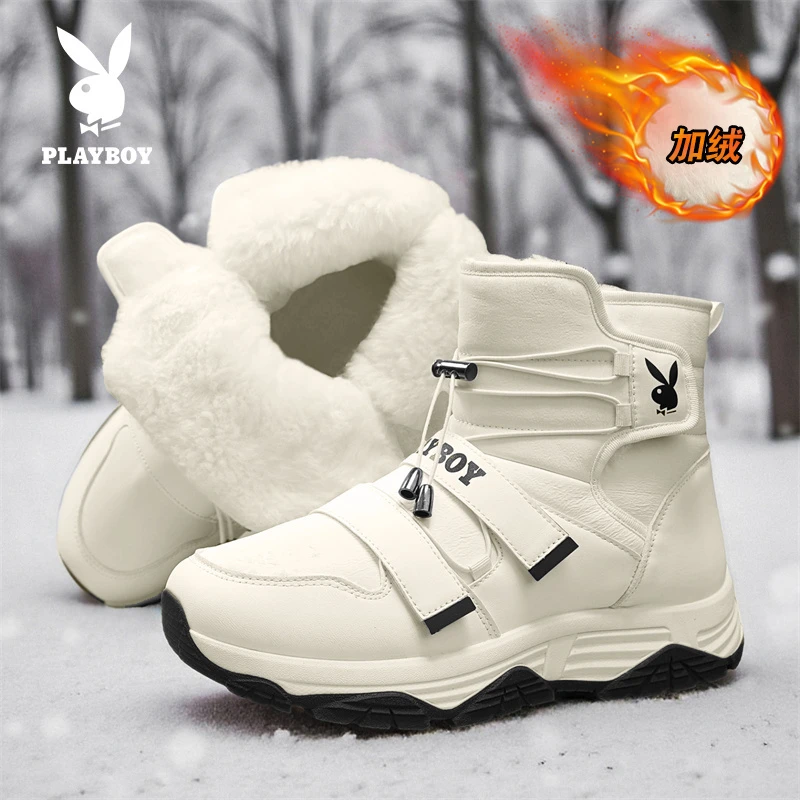 PLAYBOY/花花公子冬季雪地靴加绒保暖东北棉鞋男超厚高帮情侣棉靴