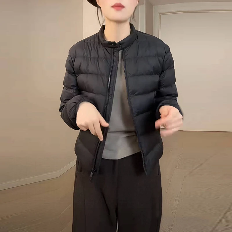 立领正肩袖棉袄女2025秋冬新款短款户外休闲保暖拉链棉服高级感